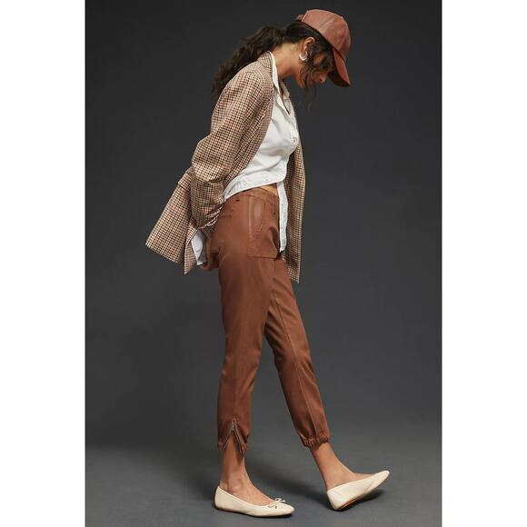 NWT Paige Cognac Mid-Rise Coated Jogger Jeans - 27 waist - Picture 5 of 6